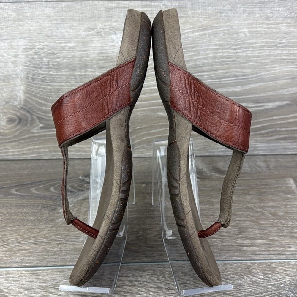 Teva Keelie  Brown Leather Womens Sz 7.5 Thong Slip On T-Strap Flip Flop Sandals - Picture 9 of 15